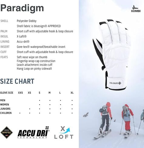 قفازات شتوية نسائية من Kombi Paradigm دافئة ومسامية ومقاومة للماء | قفازات الطقس البارد مع خطاف وحلقة إغلاق قابلة للتعديل in Kuwait