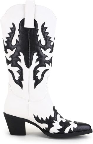 ANN CREEK Women's 'Claremont' Sexy Cowboy Boots Mid Calf Knee-high Patchwork Dressy Cowgirl Western Woman Chunky Heel Pointed Toe Trendy Knee High Tall Boots in Saudi Arabia