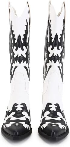 ANN CREEK Women's 'Claremont' Sexy Cowboy Boots Mid Calf Knee-high Patchwork Dressy Cowgirl Western Woman Chunky Heel Pointed Toe Trendy Knee High Tall Boots in Saudi Arabia