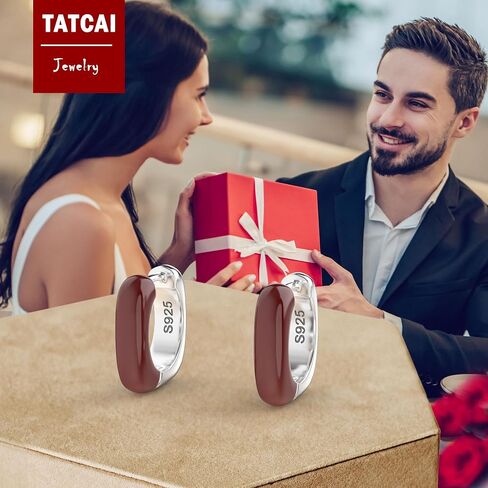 TATCAI 14K مطلية بالذهب الاسترليني الفضة الاسترليني مكتنزة المينا Huggie هوب أقراط للنساء ماتي الملونة النيون اللون سميكة مربع جولة صغيرة هوب أقراط مجوهرات العصرية الهدايا in Kuwait