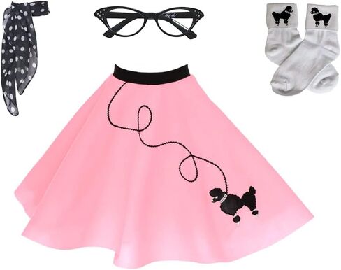 Hip Hop 50's Shop Child 4 Piece Poodle Skirt Costume Set (Light Pink Polka Dot, Small Child) in Saudi Arabia
