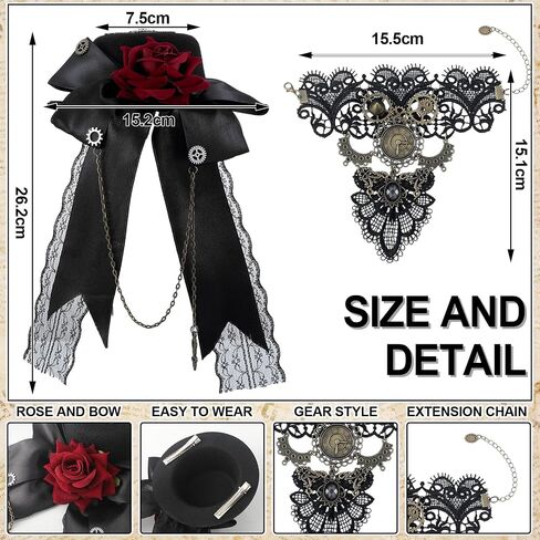 Crowye 5 Pcs Steampunk Jewelry Set Steampunk Mini Top Hat Floral Lace Steampunk Wristband Steampunk Gear Earrings and Necklace for Women Halloween Steampunk Accessories in Saudi Arabia