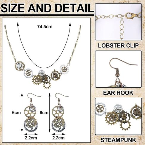 Crowye 5 Pcs Steampunk Jewelry Set Steampunk Mini Top Hat Floral Lace Steampunk Wristband Steampunk Gear Earrings and Necklace for Women Halloween Steampunk Accessories in Saudi Arabia