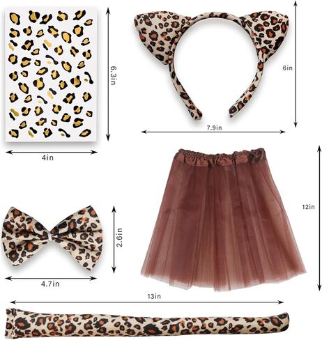 Luhiew Leopard Costume Suit, Headband Tie Tail Three Pieces Set With Leopard Tattoo Stickers and Brown Skirt in Kuwait