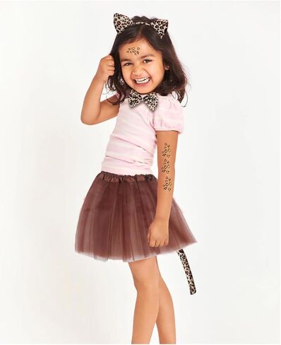 Luhiew Leopard Costume Suit, Headband Tie Tail Three Pieces Set With Leopard Tattoo Stickers and Brown Skirt in Kuwait