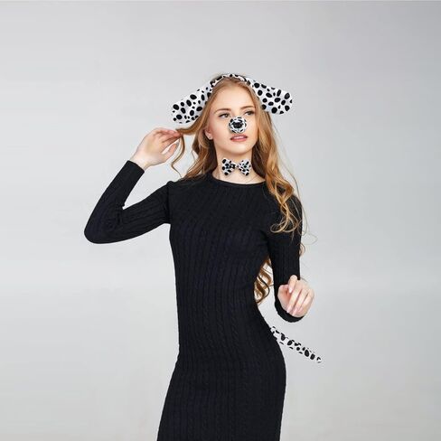 4 قطعة مجموعة إكسسوارات زي الحيوان عقال ذيل الأنف ربطة عنق الهالوين الدلماسي الكلب البقرة والخنزير فستان للأطفال والكبار in Kuwait