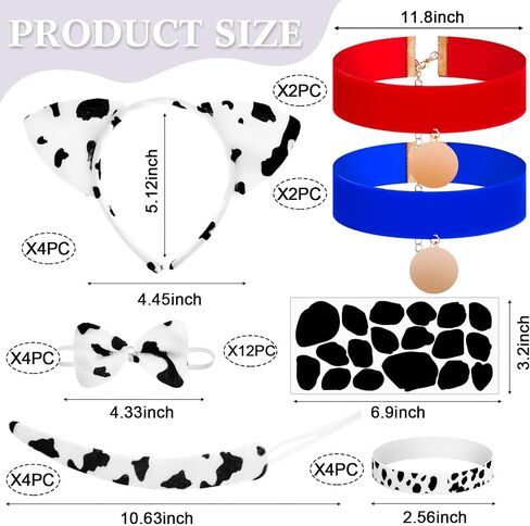 Siifert 32 Pcs Halloween Cow Dalmatian Costume Set Include Dog Ear Headband Bow Tie Tail Adhesive Felt Circles Black White Silicone Bracelet Velvet Choker for Cosplay Accessories Party Decoration in Saudi Arabia