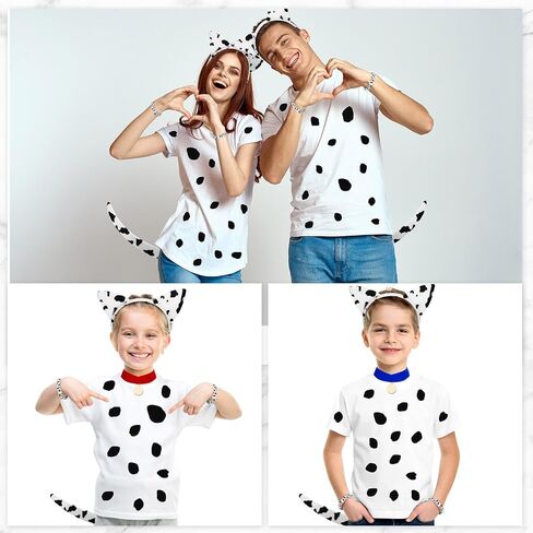 Siifert 32 Pcs Halloween Cow Dalmatian Costume Set Include Dog Ear Headband Bow Tie Tail Adhesive Felt Circles Black White Silicone Bracelet Velvet Choker for Cosplay Accessories Party Decoration in Saudi Arabia