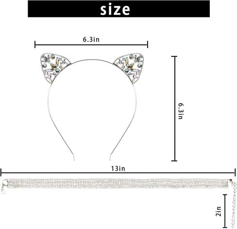 Luhiew Silver Crystal Cat Ears Headband and Silver Chocker Necklace, Cute Animal Cosplay Cat Costume Accessories for Halloween Christmas Festival Theme Party in Kuwait