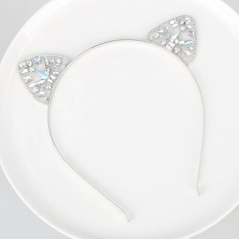 Luhiew Silver Crystal Cat Ears Headband and Silver Chocker Necklace, Cute Animal Cosplay Cat Costume Accessories for Halloween Christmas Festival Theme Party in Kuwait