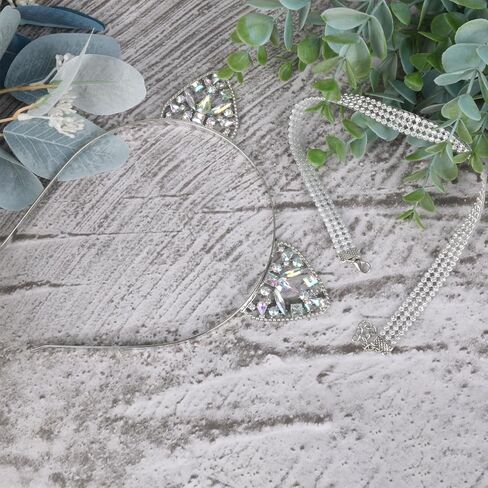 Luhiew Silver Crystal Cat Ears Headband and Silver Chocker Necklace, Cute Animal Cosplay Cat Costume Accessories for Halloween Christmas Festival Theme Party in Kuwait