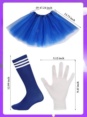 Ramede 15 Pcs Halloween Letter M Group Costumes Includes 4 Layered Tutu Skirts Colorful Striped Knee High Socks and White Cotton Gloves for Women in Saudi Arabia
