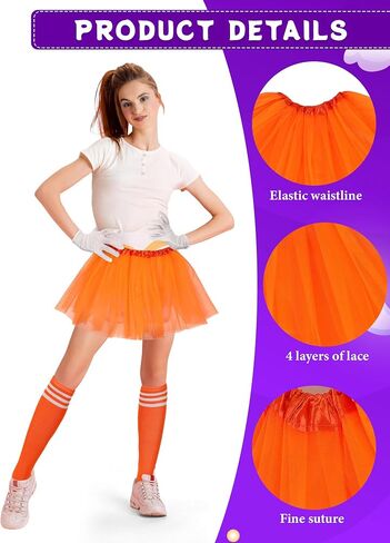 Ramede 15 Pcs Halloween Letter M Group Costumes Includes 4 Layered Tutu Skirts Colorful Striped Knee High Socks and White Cotton Gloves for Women in Saudi Arabia