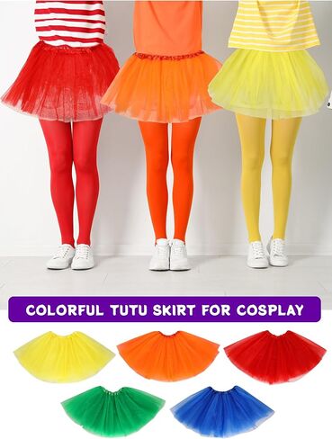 Ramede 15 Pcs Halloween Letter M Group Costumes Includes 4 Layered Tutu Skirts Colorful Striped Knee High Socks and White Cotton Gloves for Women in Saudi Arabia