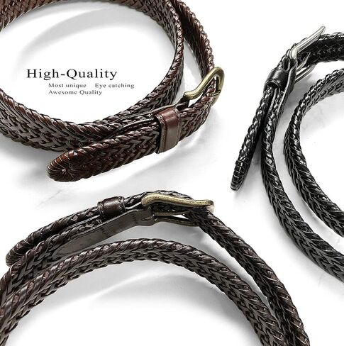 Braided Belt Genuine Leather Woven Casual Dress Belt 1-3/8"(35mm) Wide in Saudi Arabia