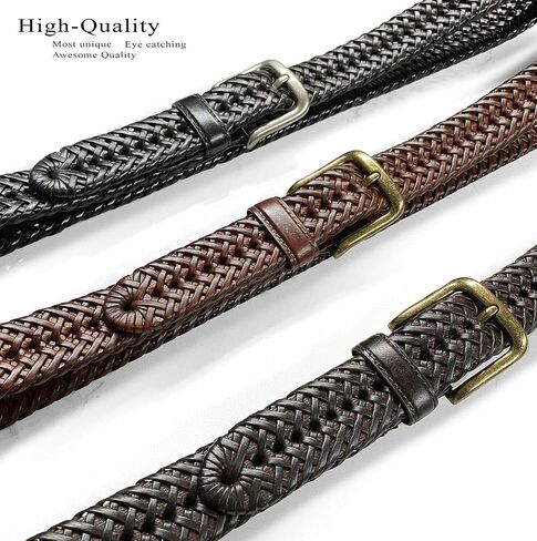 Braided Belt Genuine Leather Woven Casual Dress Belt 1-3/8"(35mm) Wide in Saudi Arabia