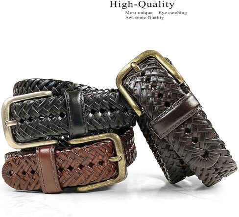 Braided Belt Genuine Leather Woven Casual Dress Belt 1-3/8"(35mm) Wide in Saudi Arabia