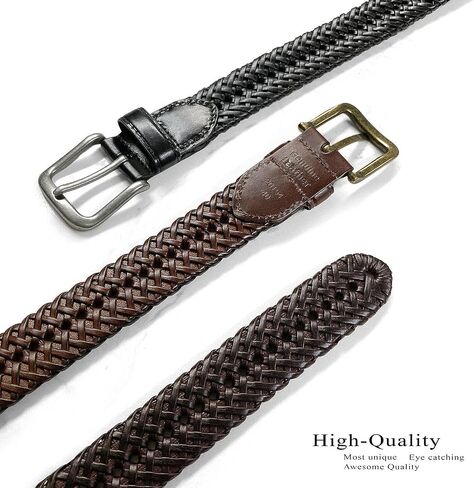 Braided Belt Genuine Leather Woven Casual Dress Belt 1-3/8"(35mm) Wide in Saudi Arabia