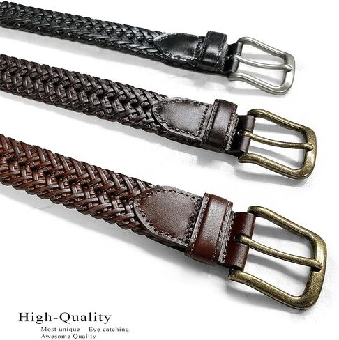 Braided Belt Genuine Leather Woven Casual Dress Belt 1-3/8"(35mm) Wide in Saudi Arabia