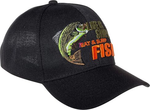 Life is Simple - Eat, Sleep, Fish Camo Hat - Funny Fishing Gift - 100% Cotton Embroidered Cap (Life is Simple, Black) in Saudi Arabia