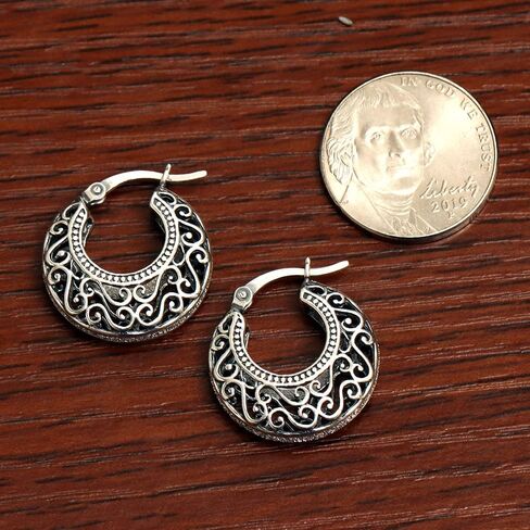 Charmsy 925 Sterling Silver Filigree Cut Click-Top Hoop Earrings for Women and Teens - Stylish and Lightweight Silver Jewelry in Kuwait