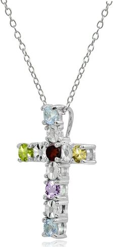 Sterling Silver Gemstone Cross Religious Pendant Necklace in Saudi Arabia