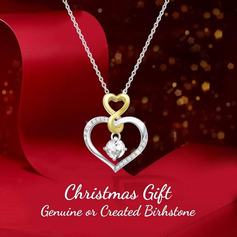 Agvana Birthstone Necklace Valentines Day Gifts for Women Sterling Silver Genuine or Created Gemstone Infinity Love Heart Pendant Necklace Anniversary Birthday Gifts for Women Girls Mom Wife Daughter Her in Kuwait
