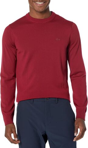 Lacoste Men's Crew Neck Merino Wool Sweater, Bordeaux, Medium in Saudi Arabia