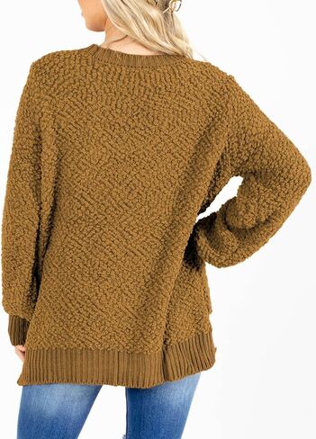 Dokotoo Women's 2023 Fashion Casual Pullover Sweaters Long Sleeve Solid Color Crew Neck Loose Popcorn Pocketed Tops in Saudi Arabia