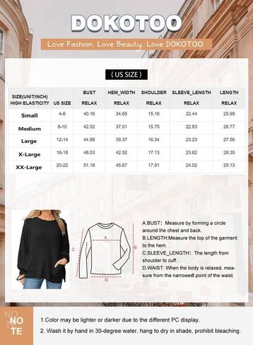 Dokotoo Women's 2023 Fashion Casual Pullover Sweaters Long Sleeve Solid Color Crew Neck Loose Popcorn Pocketed Tops in Saudi Arabia