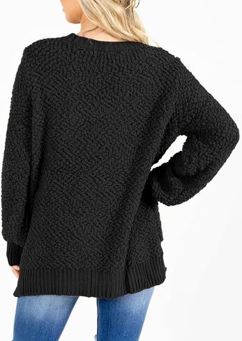 Dokotoo Women's 2023 Fashion Casual Pullover Sweaters Long Sleeve Solid Color Crew Neck Loose Popcorn Pocketed Tops in Saudi Arabia