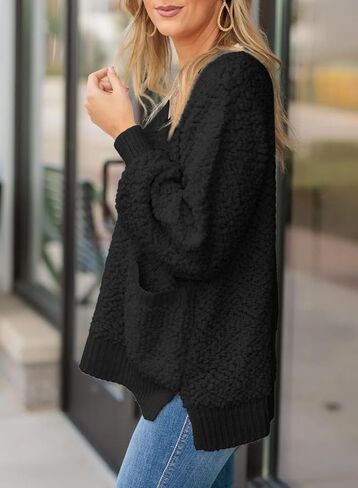 Dokotoo Women's 2023 Fashion Casual Pullover Sweaters Long Sleeve Solid Color Crew Neck Loose Popcorn Pocketed Tops in Saudi Arabia