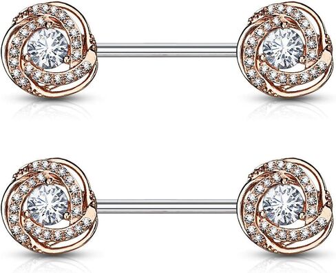 Forbidden Body Jewelry Ultra Glam CZ Swirl Halo Frame Surgical Steel Nipple Barbells in Saudi Arabia