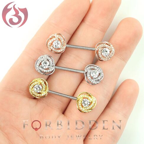 Forbidden Body Jewelry Ultra Glam CZ Swirl Halo Frame Surgical Steel Nipple Barbells in Saudi Arabia