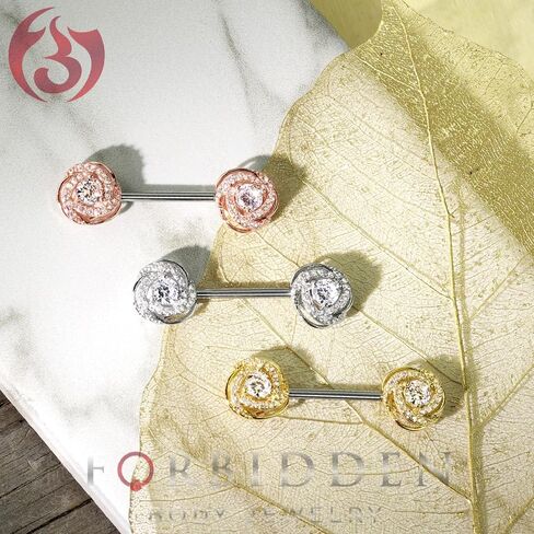 Forbidden Body Jewelry Ultra Glam CZ Swirl Halo Frame Surgical Steel Nipple Barbells in Saudi Arabia