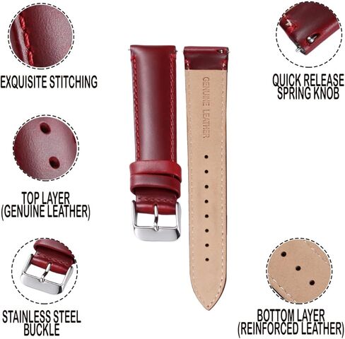 حزام معصم من الجلد الطبيعي PURPLE FURZE - سوار بديل متعدد الألوان للرجال والنساء للجنسين مع أجهزة سريعة الفك - 14 مم 16 مم 17 مم 18 مم 19 مم 20 مم 21 مم 22 مم 24 مم in Kuwait