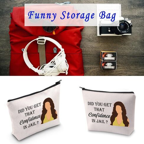 LEVLO Housewives Jail Gifts Did You Get That Confidence In Jail Makeup Bags Housewives Party Travel Bags Mother Gifts（Confidence In Jail） in Saudi Arabia