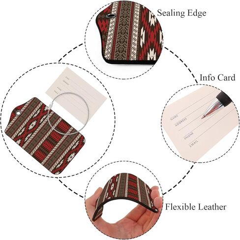 EKOBLA ملصق حقيبة بنمط عرقي على الطراز الأصلي على الطراز الأمريكي Aztec علامة حقيبة لحقائب السفر ملصق معرف جلدي مع حلقة من الفولاذ المقاوم للصدأ in Kuwait