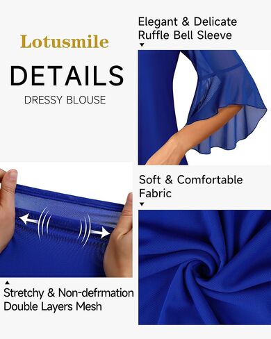 Lotusmile Women's Fancy Blouses Double Layers Mesh Dressy Tops 3/4 Ruffle Bell Sleeve Shirts in Saudi Arabia