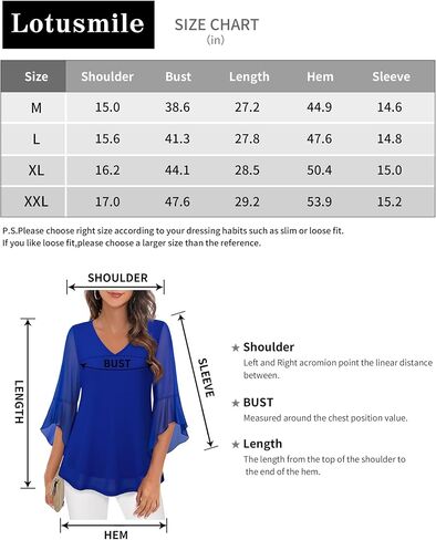 Lotusmile Women's Fancy Blouses Double Layers Mesh Dressy Tops 3/4 Ruffle Bell Sleeve Shirts in Saudi Arabia