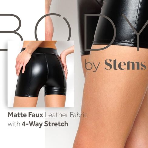 شورت من الجلد الصناعي من Body By Stems - شورت عالي الخصر من الجلد الصناعي باللون الأسود اللامع أو غير اللامع للنساء - شورت من الجلد الصناعي in Kuwait
