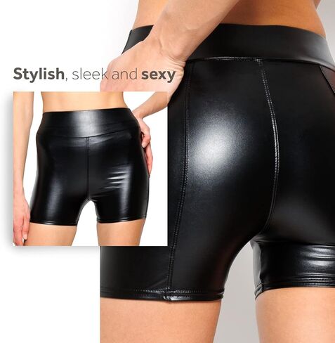 شورت من الجلد الصناعي من Body By Stems - شورت عالي الخصر من الجلد الصناعي باللون الأسود اللامع أو غير اللامع للنساء - شورت من الجلد الصناعي in Kuwait