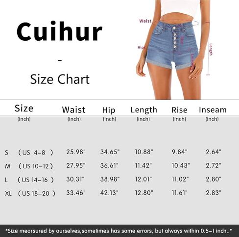 شورت جينز نسائي صيفي عالي الخصر من Cuihur بحاشية ممزقة و5 أزرار in Kuwait