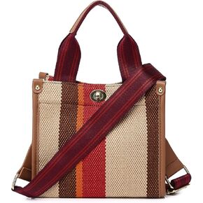 Tote Bag Hobo Bag for Women, Canvas Shoulder Bag Chic Handbag, Satchel Large Crossbody Bag Color Contrast Stripe in Kuwait