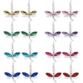 WUWEIJIAJIA 8 أزواج فريدة من نوعها أنيقة متعددة الألوان كريستال سباركلي اليعسوب تتدلى أقراط صغيرة على شكل حيوان مجموعة للنساء الفتيات العصرية شخصية بيان هدايا المجوهرات in Kuwait