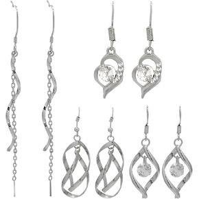 مجموعة من 4 قطع من الأقراط الفضية المتدلية بسلسلة طويلة من الأقراط والمجوهرات الأنيقة للنساء والفتيات in Kuwait