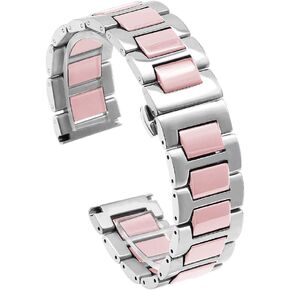 Juntan أسود لامع بني أزرق أخضر وردي درجتين 20 ملم 22 ملم فضي من الفولاذ المقاوم للصدأ سيراميك بسوار للرجال والنساء حزام ساعة معدني مع مشبك قابل للطي على شكل فراشة in Kuwait