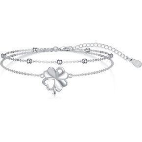 Dorunmo Four-leaf Clover Anklet 925 Sterling Silver Double Layer anklets Summer Beach Jewelry Gift for Women Girl, base in Kuwait