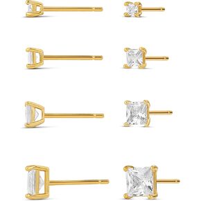 Amazon Essentials 14K Gold Plated Sterling Silver Round or Princess Cut Cubic Zirconia Stud Earring Set in Saudi Arabia