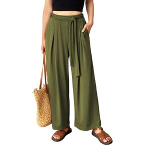 MIEAZOM Women's Wide Leg Pants High Waisted Adjustable Tie Knot Yoga Sweatpants Comfy Lounge Pajama Flowy Pants Pockets in Kuwait